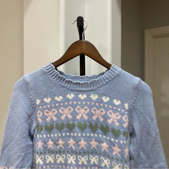 LoveShackFancy Womens Zaheer Pullover Feminine Heart Bow Sweater Pink Blue XS - Picture 3 of 11